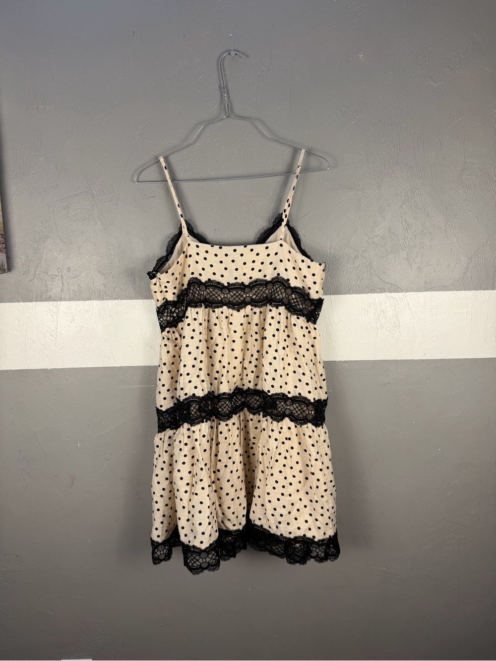 Express Cream Polka Dot Dress with Black Lace - Picture 6 of 8